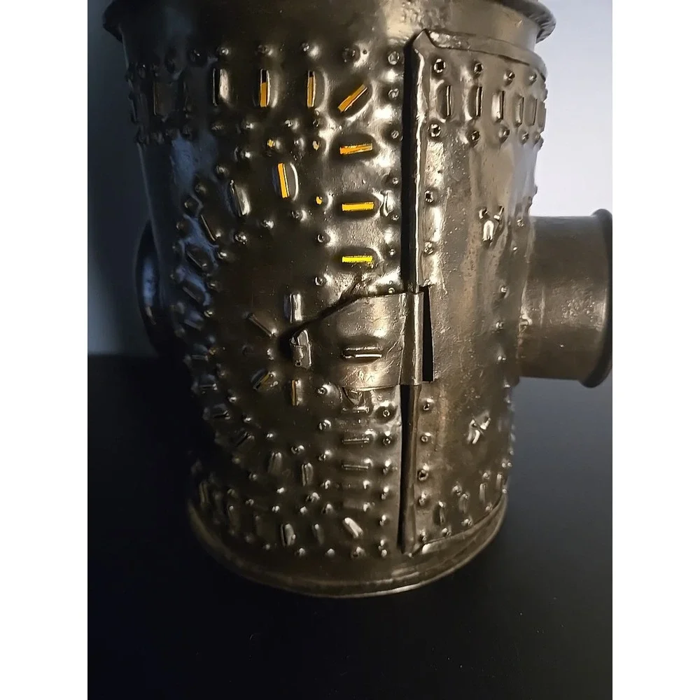 Punched Tin Candle Lantern‎ Side Smoke Stack Double Glass Lenses Bullseye